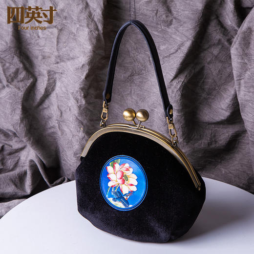 四英寸原创设计荷韵系列典藏款包包手工制作复古丝绒手提包87266 商品图2