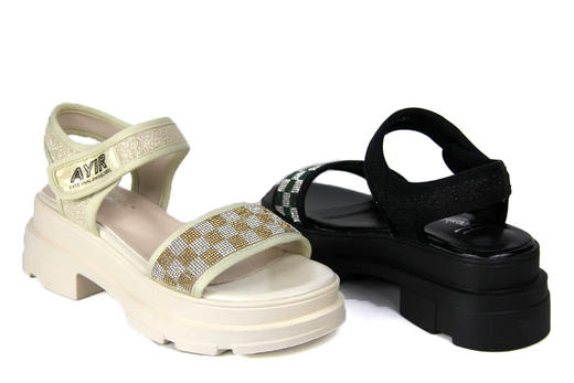 豪行2022年夏季款22201002时尚平跟宽松凉鞋中跟露趾方根女凉鞋 商品图5