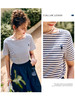 欧芮儿OLrain法式条纹短袖T恤女夏季2022年新款一字领刺绣上衣 商品缩略图0
