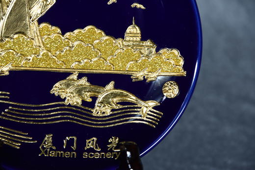 中华老字号蔡氏漆线雕鼓浪屿之波盘（6英寸蓝）送礼必备 商品图2