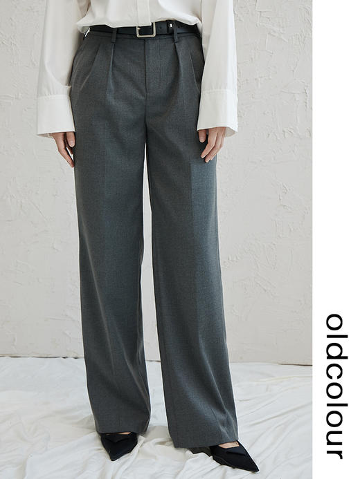 oldcolour灰色直筒西装阔腿裤早秋2022秋季高腰垂感休闲拖地裤女 商品图0