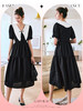 欧芮儿OLrain法式黑色赫本风连衣裙女夏季2022新款收腰娃娃领裙 商品缩略图2