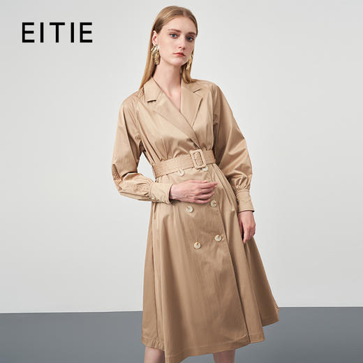 EITIE爱特爱秋冬新款修身系带双排扣拼风衣女中长款6704408 商品图0