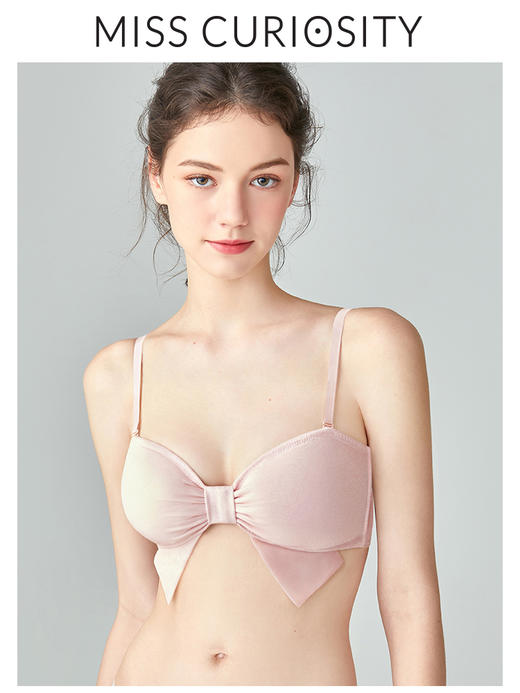 好奇蜜斯无钢圈内衣女夏季薄款大胸显小文胸套装蝴蝶结可爱胸罩珍莉 商品图0