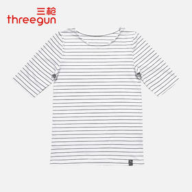 Threegun三枪 【水柔弹力棉】横条圆领女士中袖上衣打底衫-23694A011
