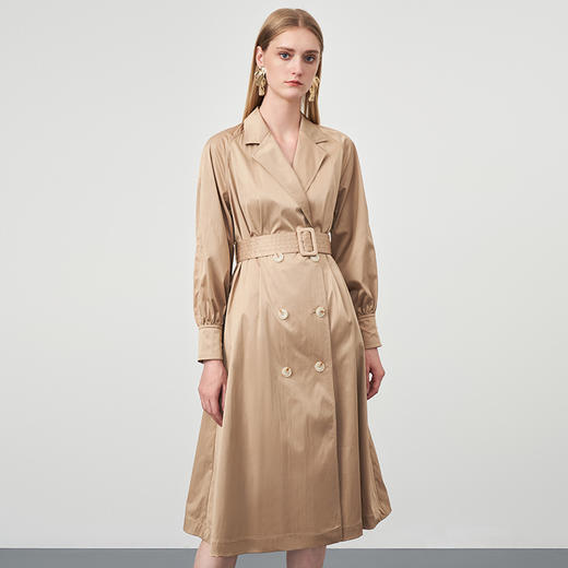 EITIE爱特爱秋冬新款修身系带双排扣拼风衣女中长款6704408 商品图1