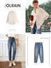 欧芮儿OLrain法式蓝色牛仔裤女夏季2022新款高腰优雅直筒小脚裤 商品缩略图3