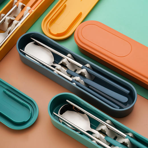 「304不锈钢材质」便携餐具两件套套装公司活动礼品 学生上班族筷勺餐饮用具盒装 商品图1