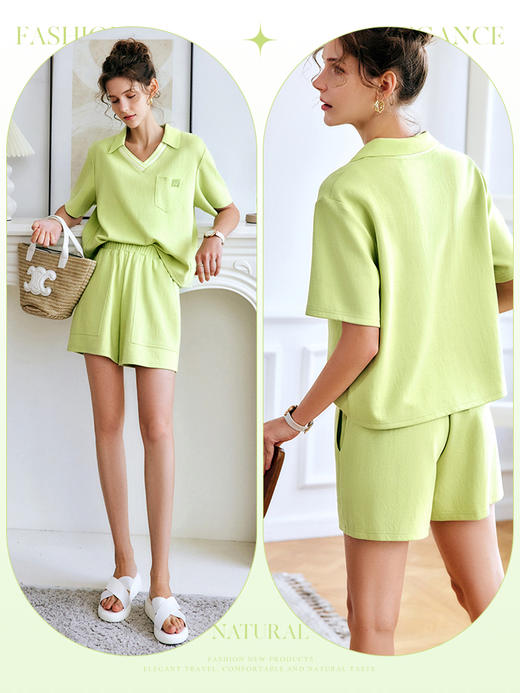 欧芮儿OLrain法式休闲时尚套装女夏季2022年新款T恤短裤两件套 商品图2