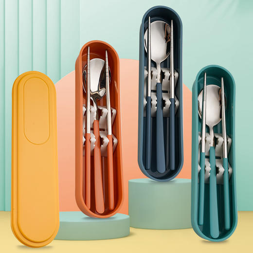 「304不锈钢材质」便携餐具两件套套装公司活动礼品 学生上班族筷勺餐饮用具盒装 商品图0