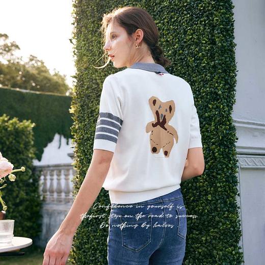 欧芮儿Polo领白色针织衫女夏季2022年新款时尚气质学院风冰爽上衣 商品图2