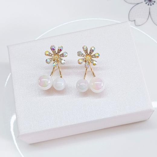 JU-DS201小清新夏季新款微镶钻人鱼姬炫彩珍珠耳环甜美花朵百搭两戴耳钉女 商品图3