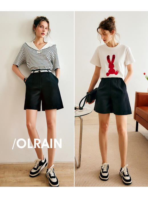 欧芮儿OLrain法式穿搭黑色休闲裤女夏季2022新款高腰阔腿西装裤 商品图2