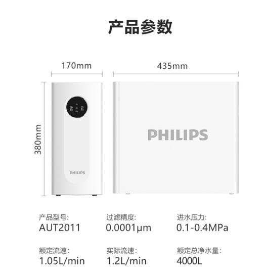 飞利浦净水器AUT2011厨下式原装家用RO反渗透400G智能监测直饮机 商品图12