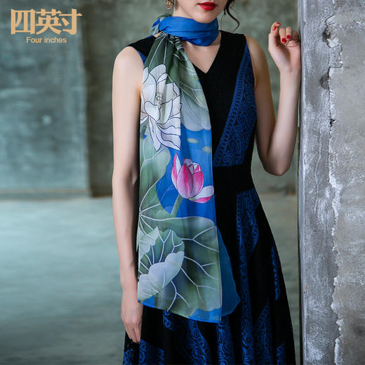 四英寸原创设计荷韵系列典藏款印花披肩百搭丝巾87268 商品图1