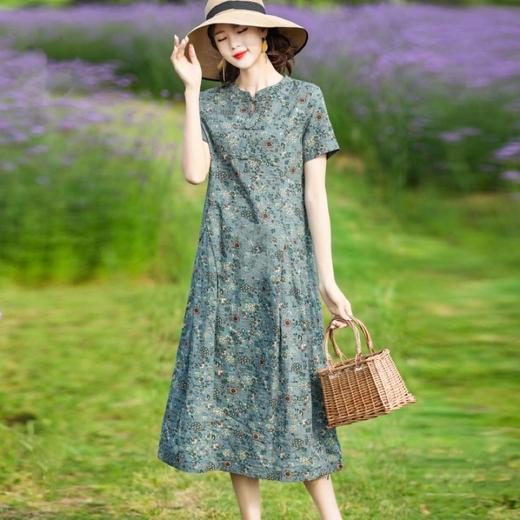 dp2035  轻奢2022中长款连衣裙女春夏季碎花气质A字裙子 商品图0