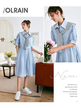 OLrain法式披肩衬衫连衣裙女夏季2022年新款减龄小清新a字大摆裙