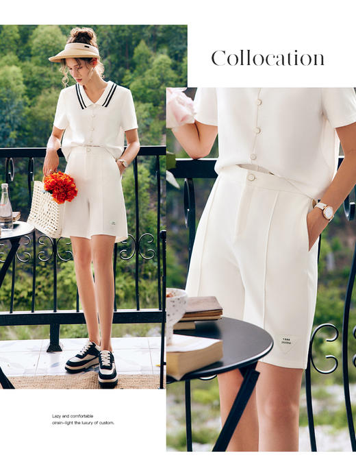 OLrain法式白色休闲裤女夏季2022年新款高腰气质直筒阔腿西装短裤 商品图0