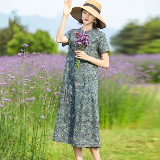 dp2035  轻奢2022中长款连衣裙女春夏季碎花气质A字裙子 商品图1