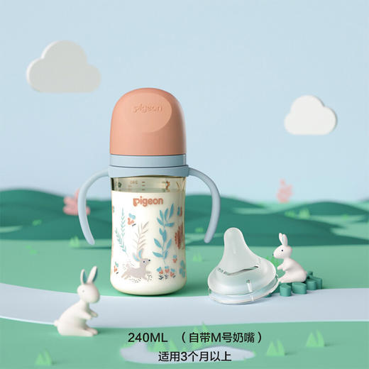 贝亲240ml自然实感Ⅲ宽口径彩绘PPSU双把手奶瓶（M号奶嘴）-丛林小兔AA218 商品图8