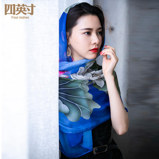 四英寸原创设计荷韵系列典藏款印花披肩百搭丝巾87268 商品图3