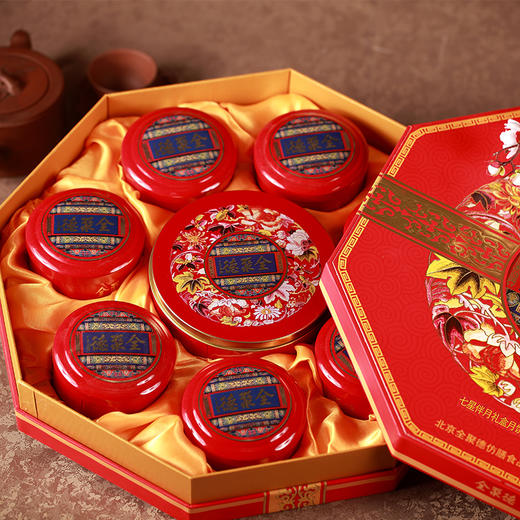 全聚德【七星伴月月饼礼盒】五仁/宫保鸭肉/红莲蓉/红酒蔓越莓/松仁豆沙/白莲蓉蛋黄 8枚装 商品图0