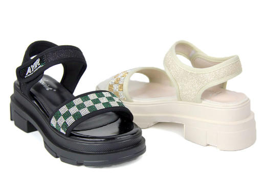 豪行2022年夏季款22201002时尚平跟宽松凉鞋中跟露趾方根女凉鞋 商品图4