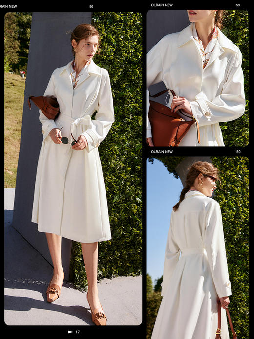 OLrain法式白色风衣外套女早秋2022年新款气质薄款高级感中长大衣 商品图1