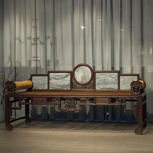 清 红木镶云石五屏贵妃榻 商品图4