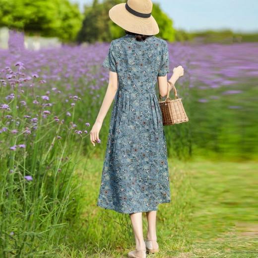 dp2035  轻奢2022中长款连衣裙女春夏季碎花气质A字裙子 商品图3