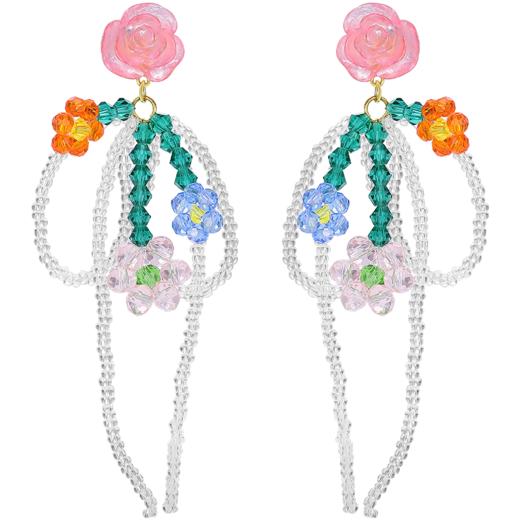 ZEGL花朵串珠耳环女高级感彩色耳钉夏日多巴胺穿搭度假银针耳饰品 商品图2