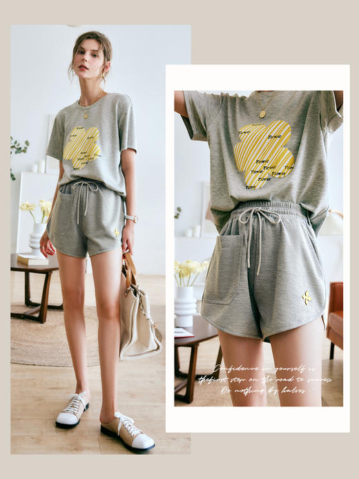 欧芮儿OLrain法式灰色休闲裤女夏季2022年新款高腰阔腿运动短裤 商品图0