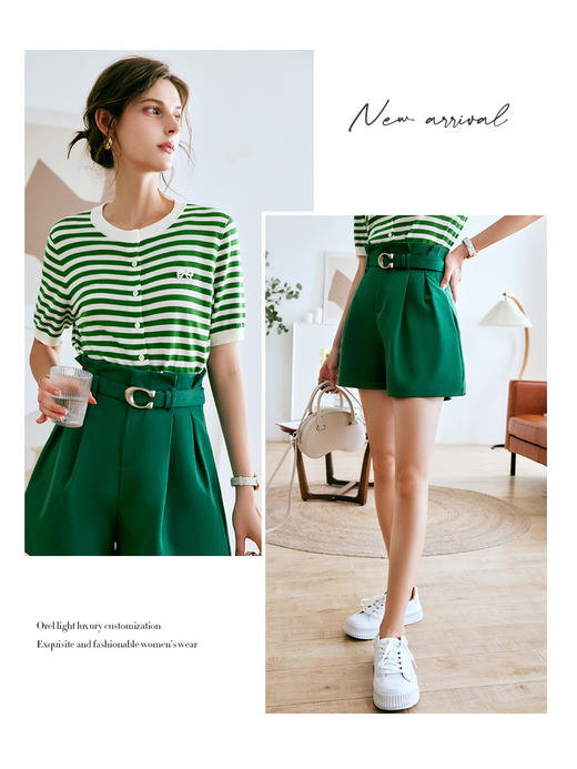 OLrain法式高级穿搭条纹针织衫女夏季2022新款时尚冰爽薄款套头衫 商品图3