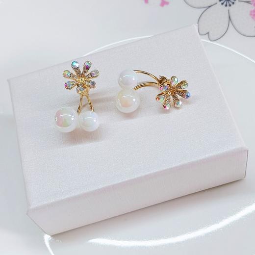 JU-DS201小清新夏季新款微镶钻人鱼姬炫彩珍珠耳环甜美花朵百搭两戴耳钉女 商品图2