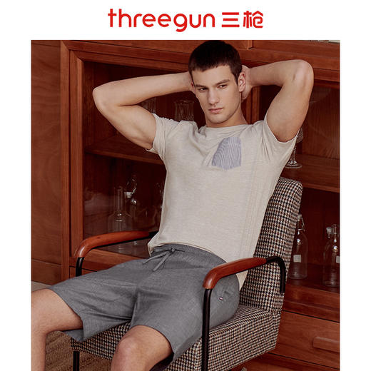 Threegun三枪 【麻感纯棉】机织布男士家居短裤-50643B911 商品图3