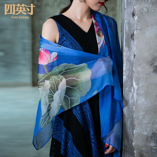 四英寸原创设计荷韵系列典藏款印花披肩百搭丝巾87268 商品图0