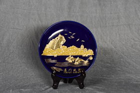 中华老字号蔡氏漆线雕鼓浪屿之波盘（6英寸蓝）送礼必备