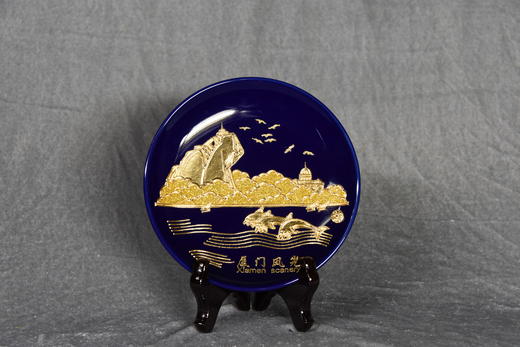 中华老字号蔡氏漆线雕鼓浪屿之波盘（6英寸蓝）送礼必备 商品图0