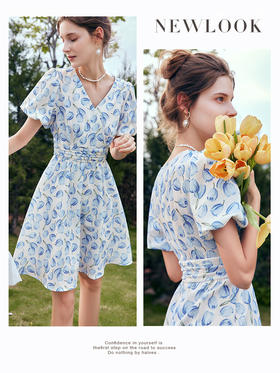 欧芮儿OLrain法式碎花连衣裙女夏季2022年新款气质泡泡袖桔梗裙