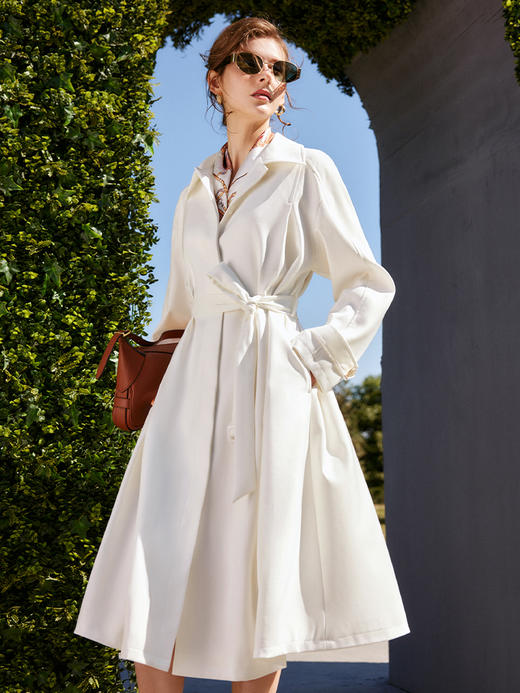 OLrain法式白色风衣外套女早秋2022年新款气质薄款高级感中长大衣 商品图2