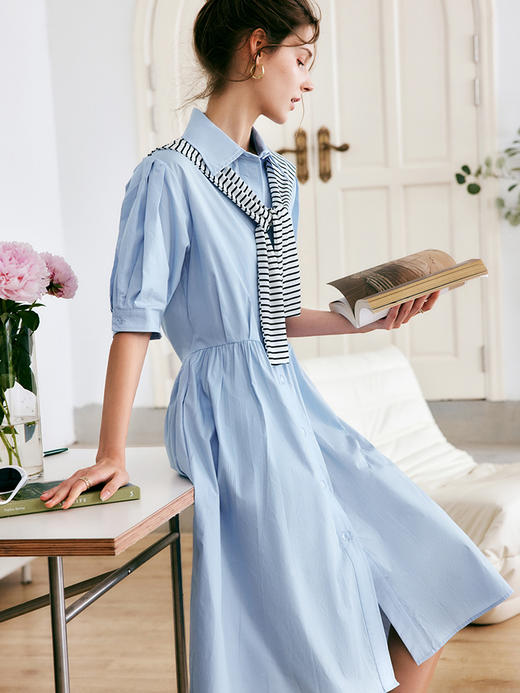 OLrain法式披肩衬衫连衣裙女夏季2022年新款减龄小清新a字大摆裙 商品图1