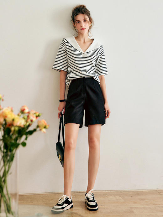 欧芮儿OLrain法式穿搭黑色休闲裤女夏季2022新款高腰阔腿西装裤 商品图0