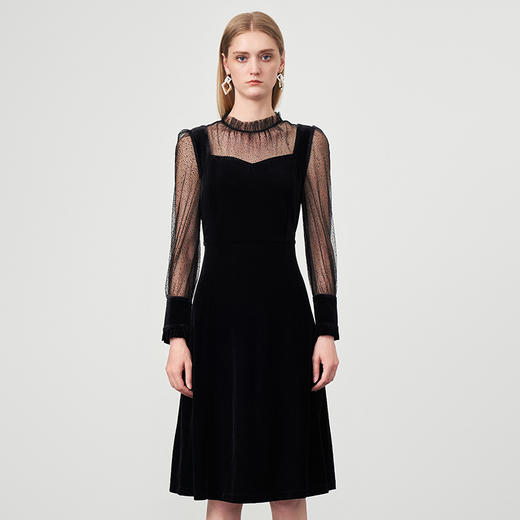 EITIE爱特爱秋款舒适简约镂空花边修身a字裙连衣6707435 商品图2
