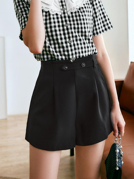 欧芮儿OLrain法式黑色休闲裤女夏季2022年新款高腰宽松阔腿短裤 商品图3