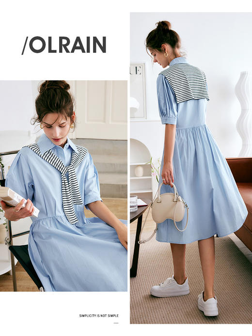 OLrain法式披肩衬衫连衣裙女夏季2022年新款减龄小清新a字大摆裙 商品图2