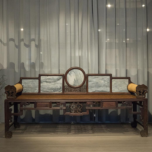 清 红木镶云石五屏贵妃榻 商品图0