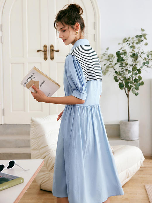 OLrain法式披肩衬衫连衣裙女夏季2022年新款减龄小清新a字大摆裙 商品图3