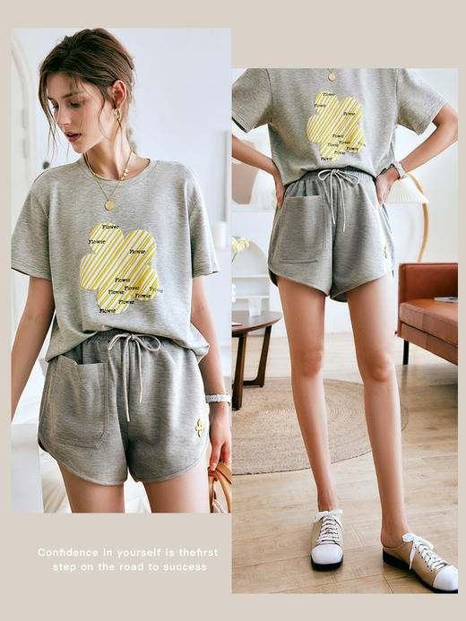 欧芮儿OLrain法式灰色休闲裤女夏季2022年新款高腰阔腿运动短裤 商品图3