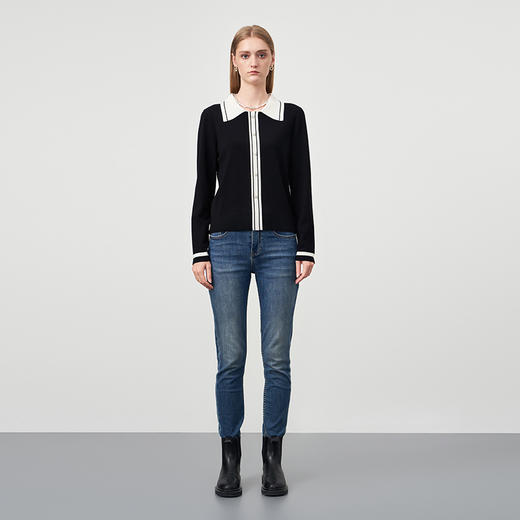 EITIE爱特爱秋季新品时尚拼接针织衫优雅打底衫女6701411 商品图9