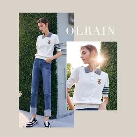 欧芮儿Polo领白色针织衫女夏季2022年新款时尚气质学院风冰爽上衣